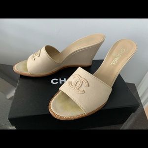 Chanel canvas beige mules sandals size 42/…
